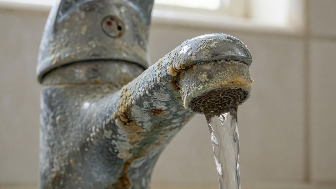 Hard water and limescale on faucet